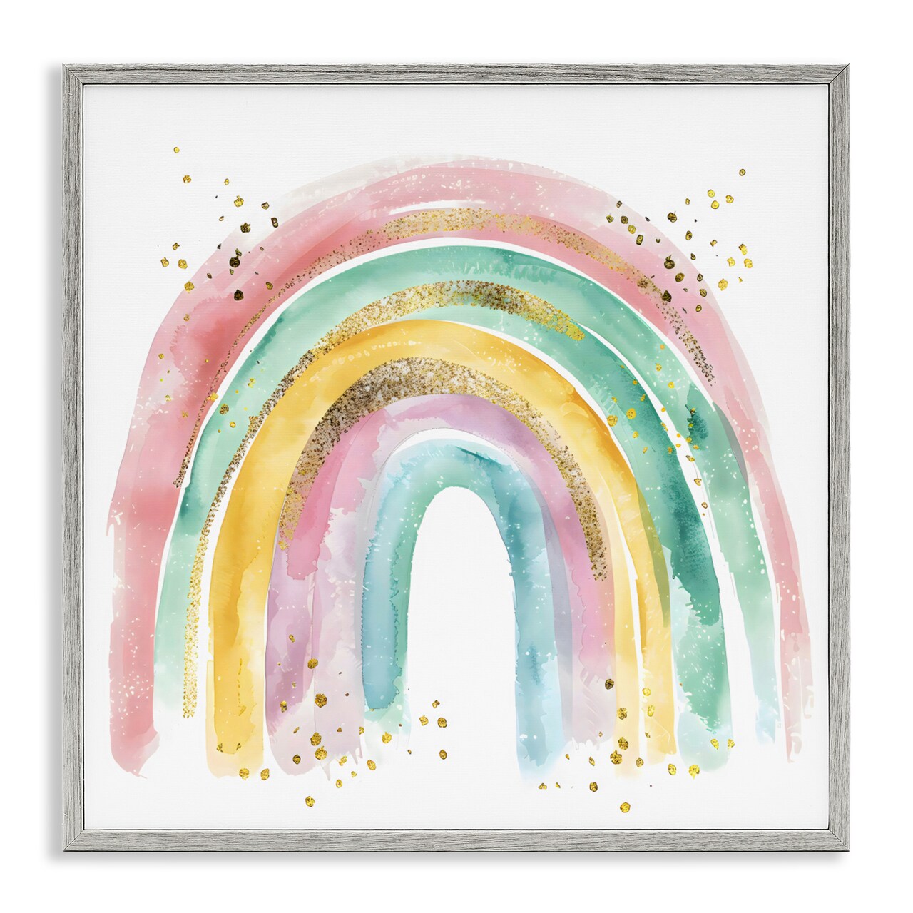 Stupell Industries Pastel Rainbow with Gold Accents Framed Giclee, design by Creative Studio